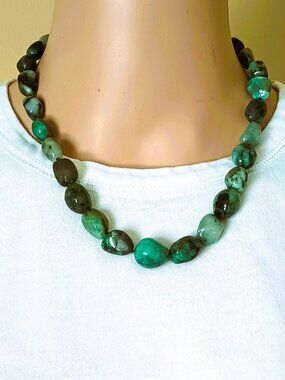 Stauer 925 Green Gemstone Necklace 19" Sterling Silver Knotted Chunky Jewelry